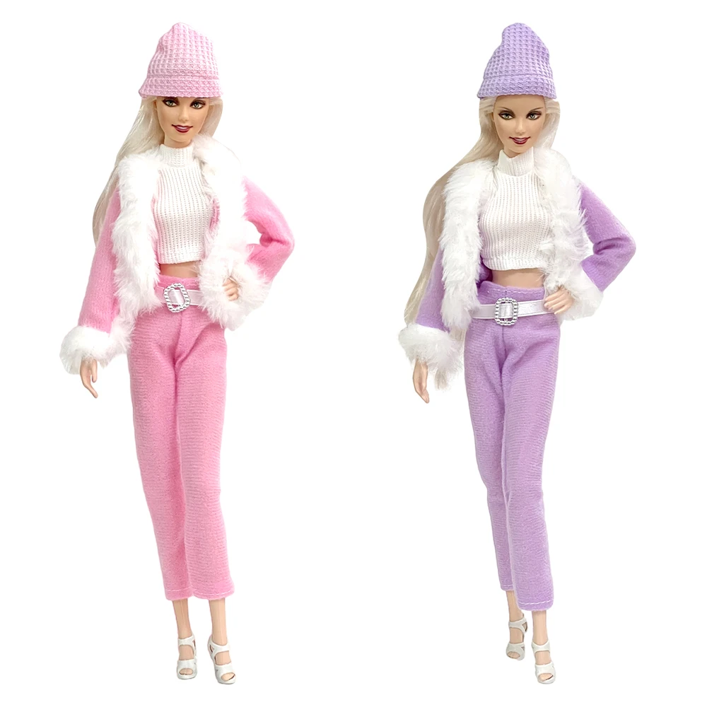 NK 2 Set Fashion Outfit For 1/6  Doll Shirt+ Hat+Vest+Trouseres Lady Modern Clothes for Barbie Doll Accessories  Baby Toys