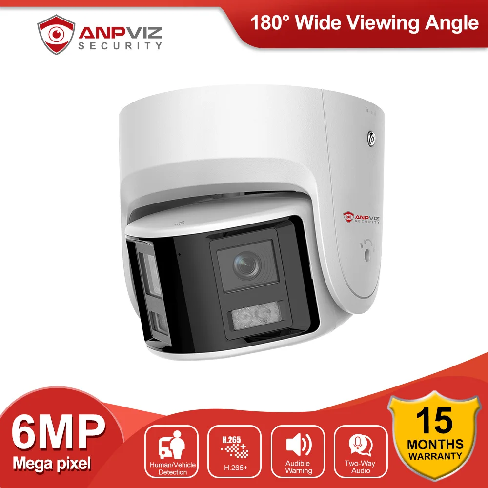 

Anpviz 6MP Dual Lens POE Camera Outdoor Ultra Wide Angle 180° Panoramic Security Camera Two-Way Audio Human Vehicle Detection