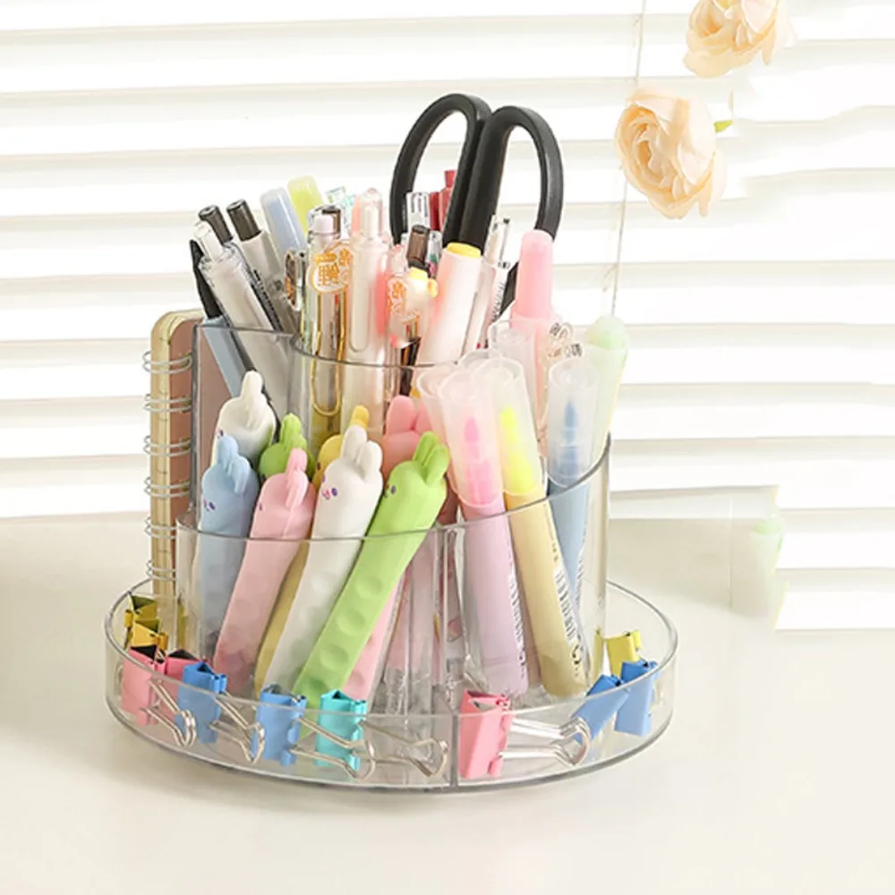 360°Rotating Pen Storage Box Multi-function Simple Makeup Brushes Holder Tabletop Storage Home Office Stationery Organizer