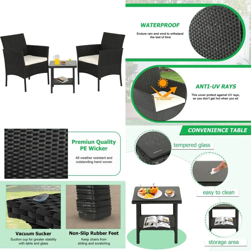 

Outdoor Patio Furniture Set: 3 Rattan Chairs with Coffee Table for Conversation Area