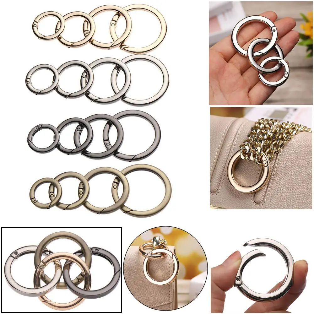 1pc Zinc Alloy Plated Gate Spring O-Ring Buckles Clips Carabiner Purses Handbags Round Push Trigger Snap Hooks Outdoor Carabiner