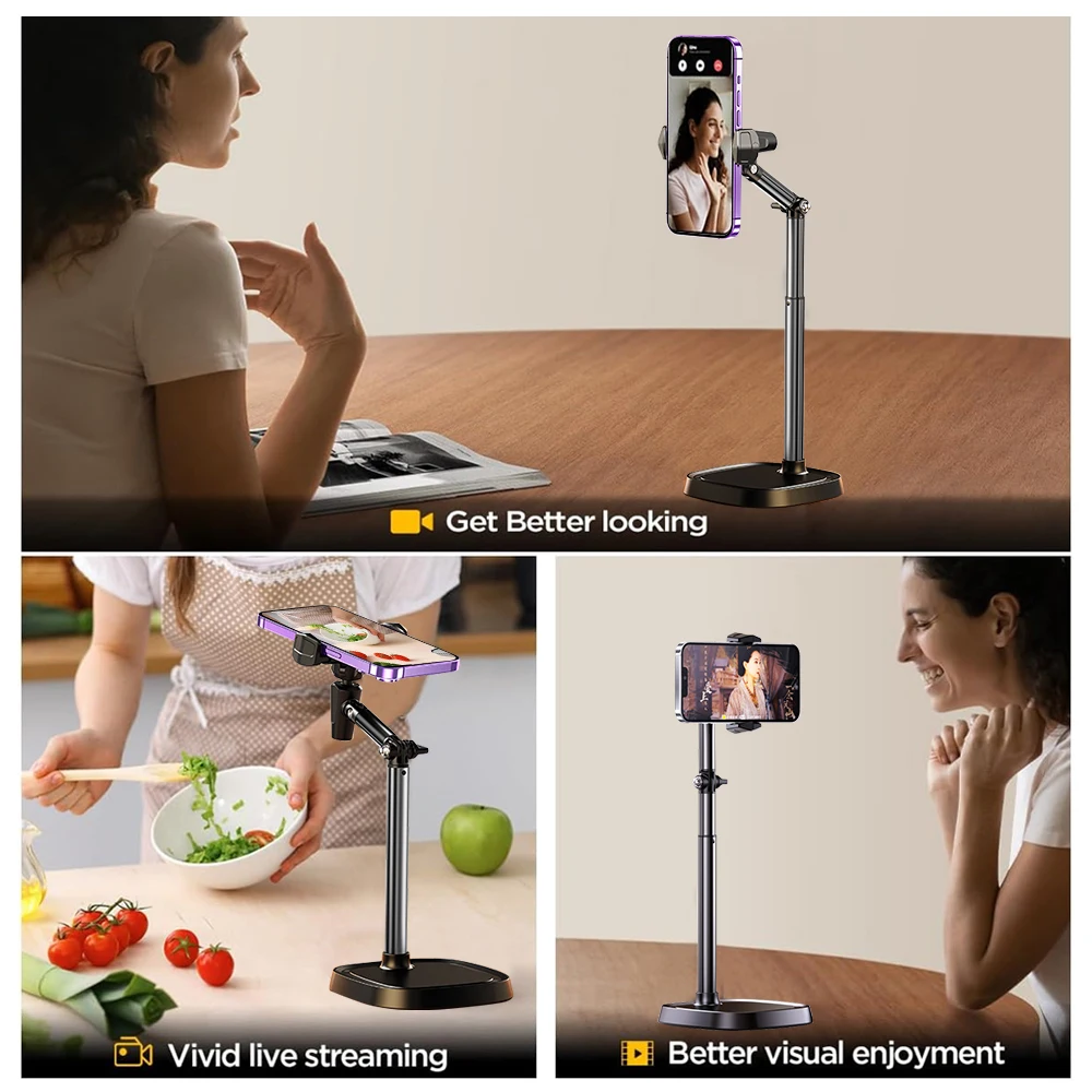 Phone Holder 360° Rotatable Live Broadcast Bracket Height Adjustable Desktop Mobile Phone Stand for iPhone Samsung Phone Holder