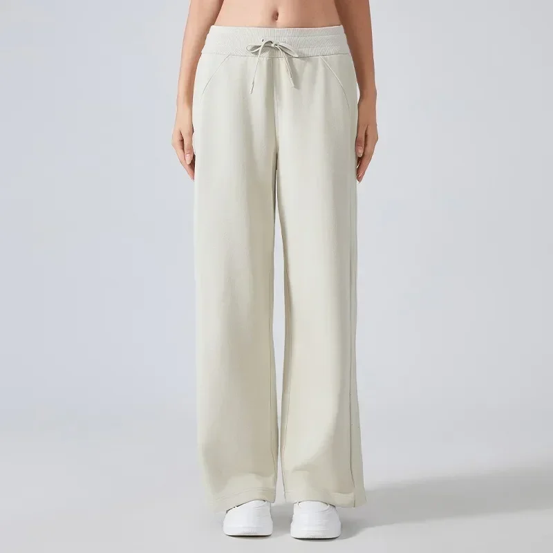 

Lemon Women Mid-Rise Wide Leg Yoga Pants Loose Fit Sports Sweatpants Casual Fitness Workout Trousers With Pockets Autumn Winter