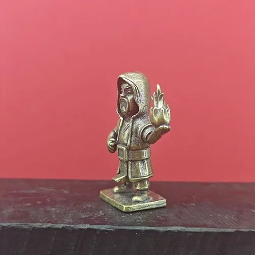 Mini Brass Fire Wizard Figurine Fantasy Sorcerer Statue Desk Decor Collectible