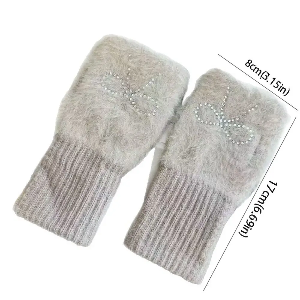 Cadeaux gants à nœud Hotfix strass gants tricotés sans doigts chaud Style coréen demi-doigt mitaines en plein air