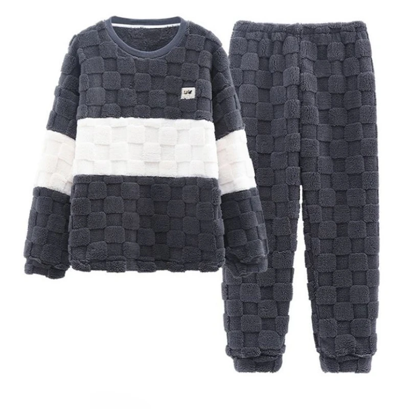 

Thickened Warm Sleepwear for Winter Men Coral Velvet Plus-Size Loungewear Two-Piece Set of Soft Flannel Long-Sleeved Pajamas