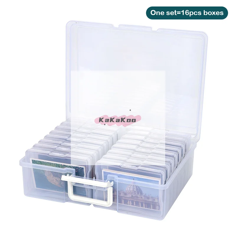 

Transparent Photo Storage Box With Handle Photo Organizer Storage Container With 16 Inner Display Case For Pictures Arts Beads