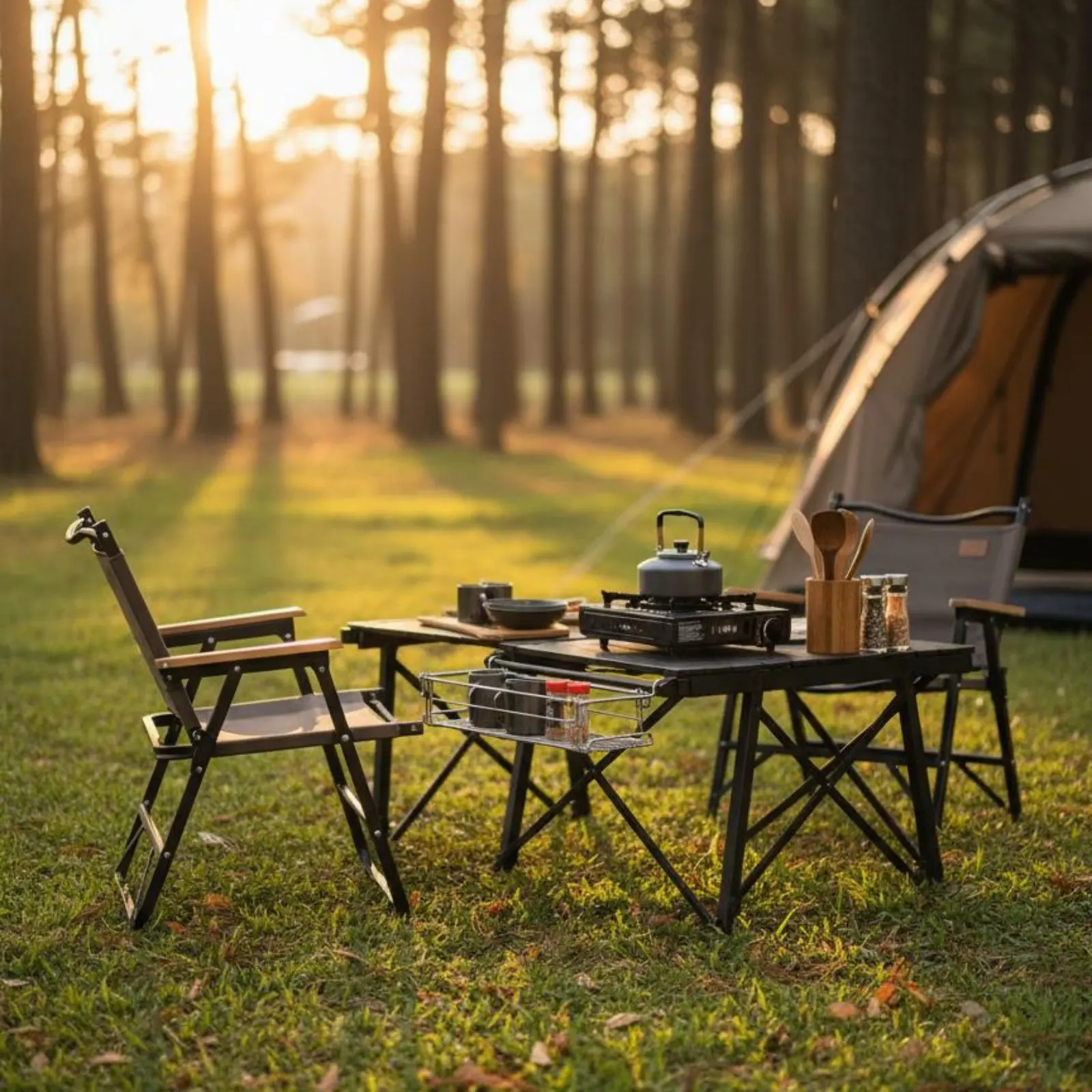 

IGT Table Side Storage Basket Foldable Camping Table Hanging Rack Folding Side Hanger Rack Portable for Picnickers, Barbecue