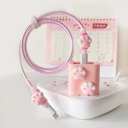 Kawaii Cable Winder Cute USB Charger Adapter Protect Cover Line Fixer Cable Wrap Data Line Protector Office Desk Organizer