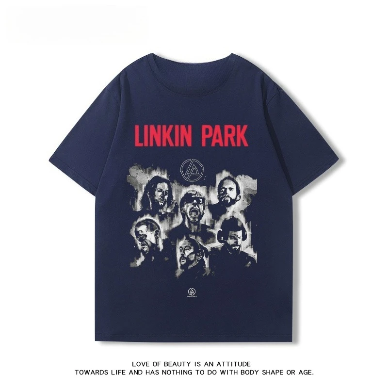 2025 منتج جديد تصميم لينكين بارك باند الطرفية قصيرة الأكمام تي شيرت الفتيان والفتيات فضفاض خمر روك نصف كم