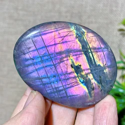 Labradorite Purple Stone Palm Crystal Flash Natural Stone Quartz Reiki Minerals Healing Gemstones Stripe Home Decoration
