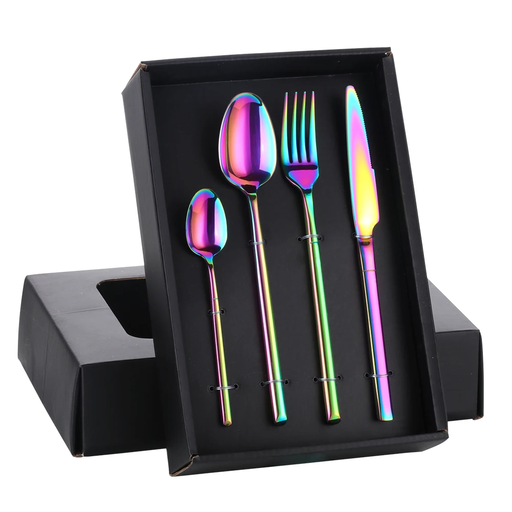 

20pcs Silverware Set with Gift Black Box 18/10 Stainless Steel Cutlery Set Cubiertos Gold Knife Spoon Fork Set kitchen 2020