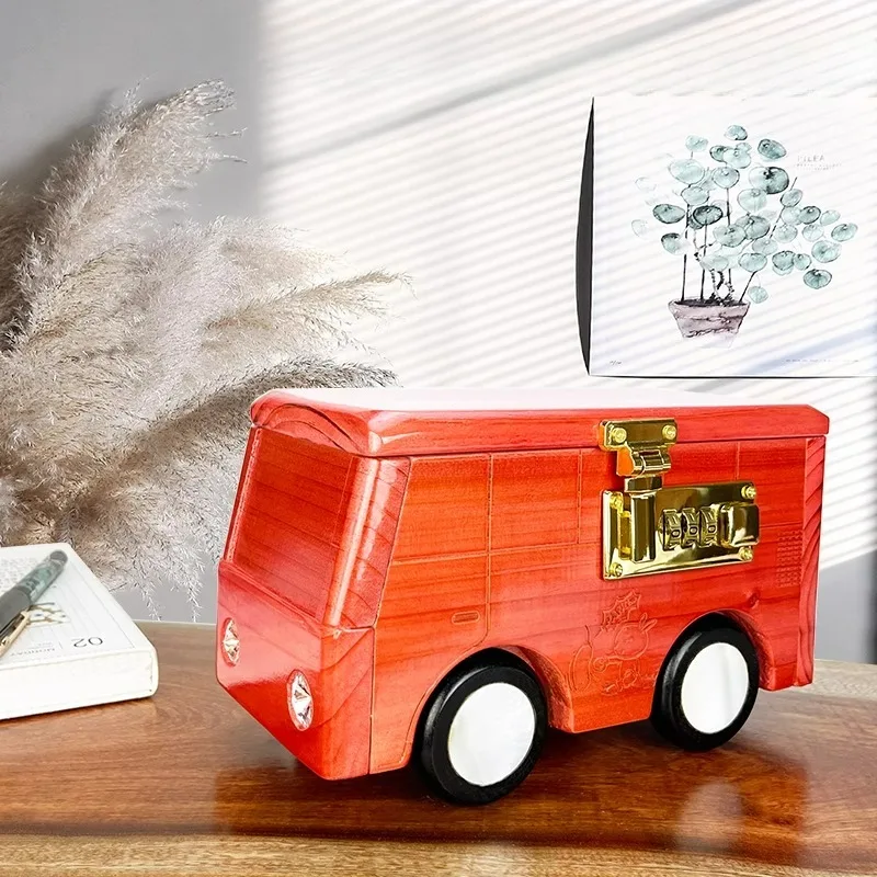 New Creative Solid Wood Piggy Bank Combination Lock Car Shape Money Boxes Children's Birthday Gift Desktop Ornament Home Decor