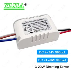 Sterownik przyciemniania LED DC9-24V 21-65V 300mA 3-7x1W 7-20x1W ściemniający transformator oświetleniowy do żarówek 3W 5W 7W 9W 10W 12W 15W 18W