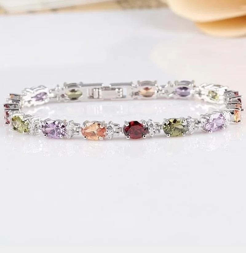 Gem Stone King  Sterling Silver Gorgeous Oval and Round Sparkling Cubic Zirconia CZ Tennis Bracelet Jewelry Gift