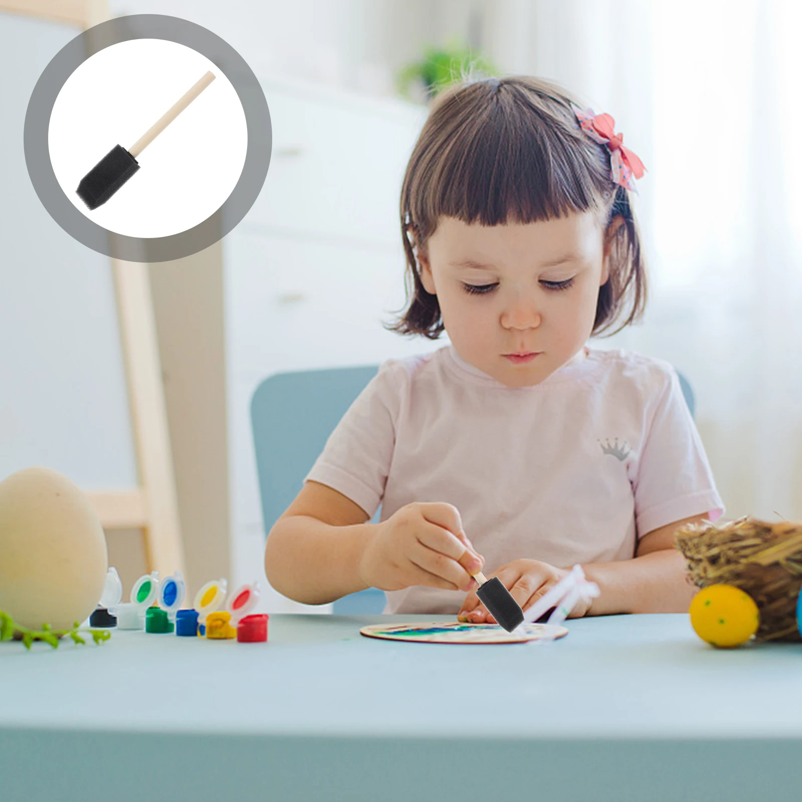 

36 Pcs Black Sponge Brushes Wooden Handle Kids Graffiti Painting Tools Creative Art Crafts Face Mask Application