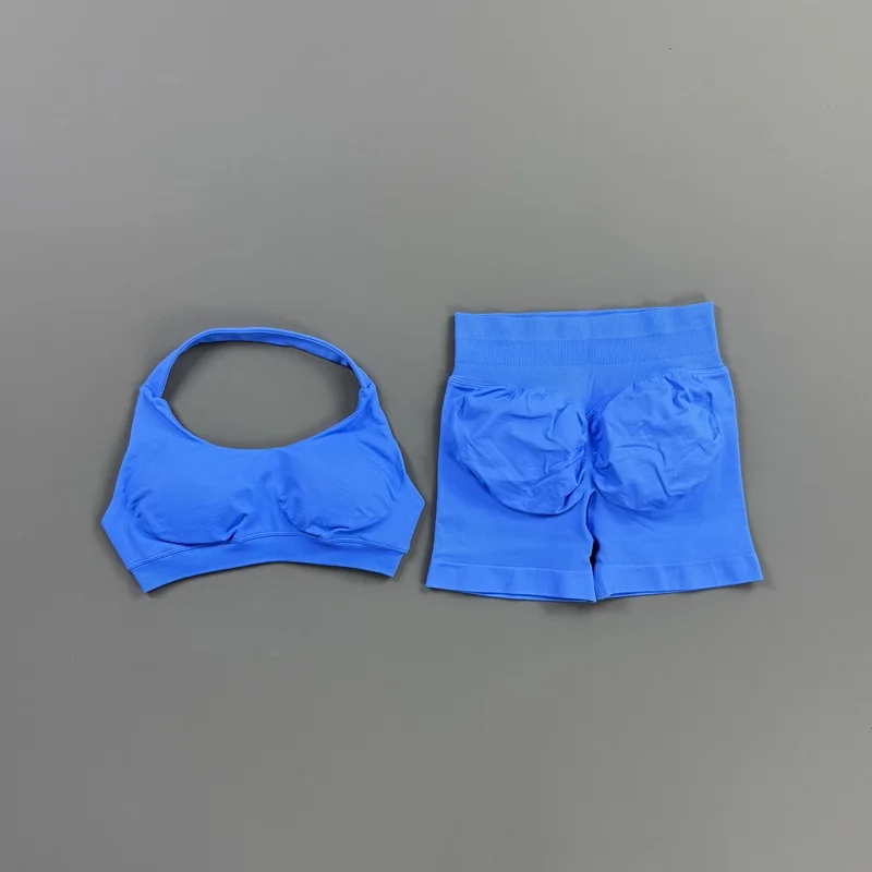 2-teiliges HISTELLO Impact Gym Set für Damen, Sport-BH und Shorts, offener Rücken, Scrunch-Butt, nahtloses Workout-Jogging-Sport-Trainingsset – Detail 15