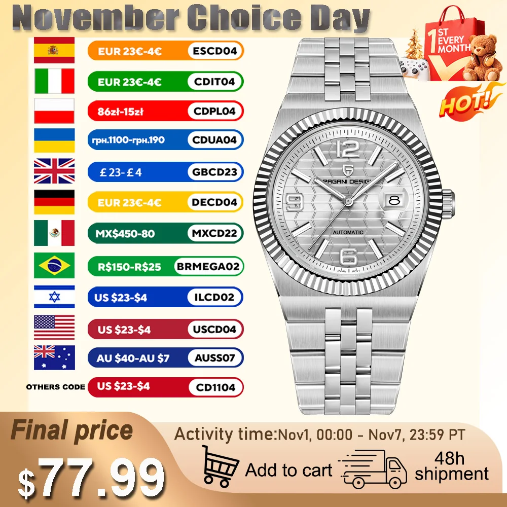 파가니 디자인2025 시계 8215 고급 오토매틱 기계식 남성용 시계 선물 상자 사파이어 크리스탈 스테인리스 스틸 YS027 남성용 시계