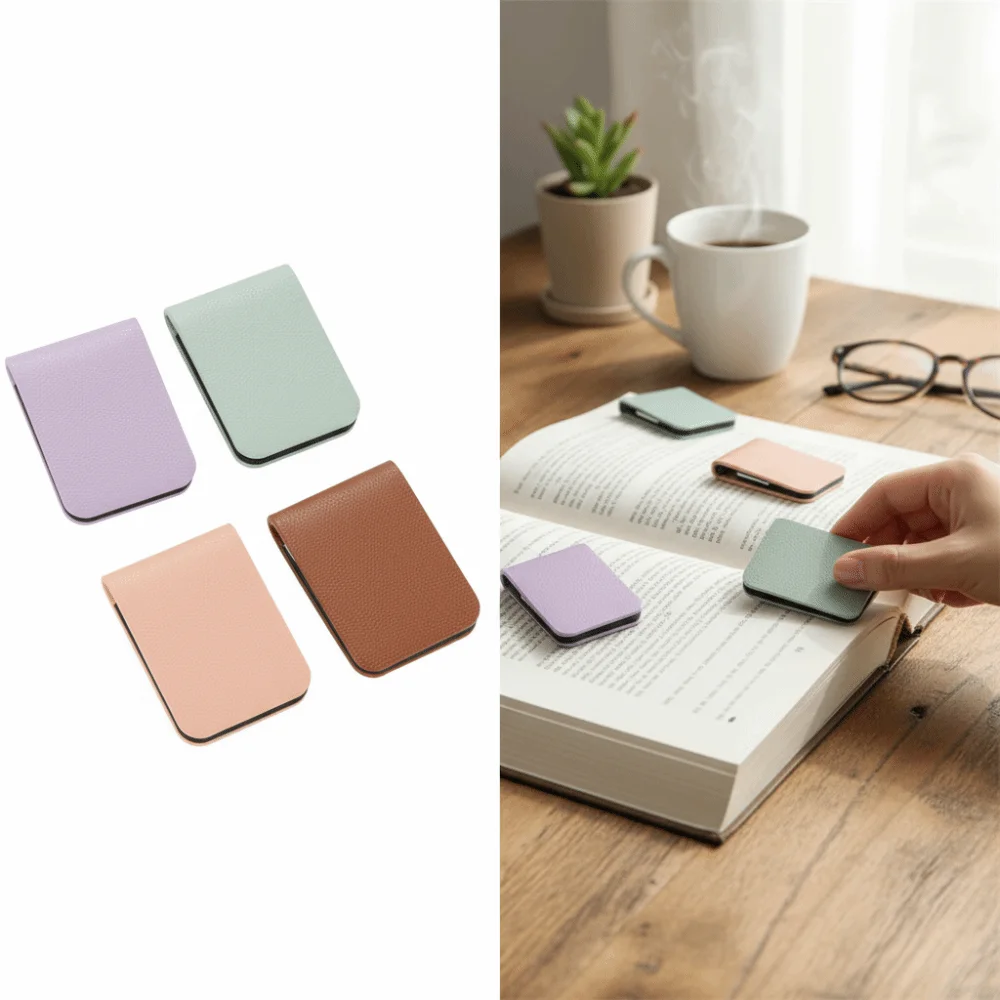 Neues Leder-Magnetlesezeichen DIY Rechteckige Form Buch-Lesezeichen Eleganter Magnetischer Geldclip Buch-Lesehilfe