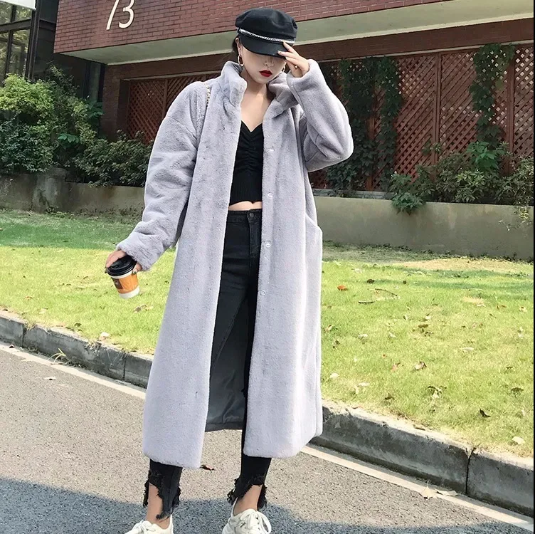 เสื้อโค้ทขนเฟอร์เทียมมิงค์สำหรับผู้หญิง ปี 2025 คอตั้งยาว เป็นมิตรกับสิ่งแวดล้อม เสื้อโค้ทลำลองขนกระต่ายเทียม เป็นมิตรกับสิ่งแวดล้อม