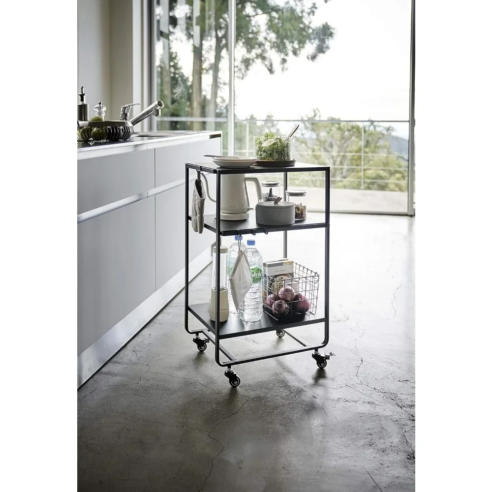 Portable Trolley Shelf Black One Size Home Furniture Home 3-Tier Storage Utility Kitchen/Bathroom | Steel | Rolling Carts Cart