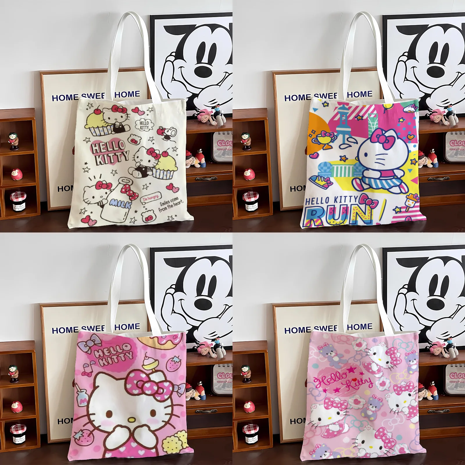 

MINISO Canvas Bag Kawaii Anime Student Portable Large Capacity Makeup Wash Commuting Cartoon Storage Bags Girls Gift