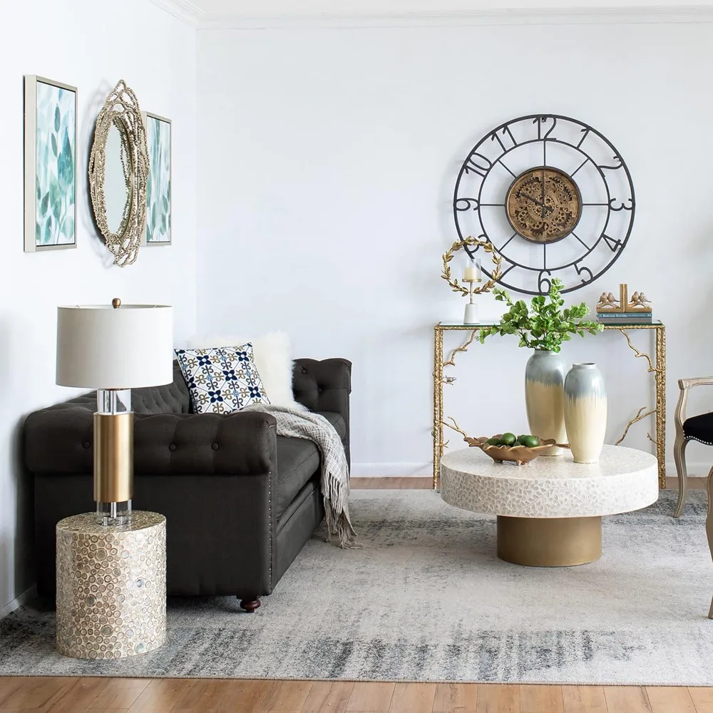 Table d'appoint en nacre pour la maison, tabouret Capiz rond crème, table basse Live Edge, support pour plantes de salon, 14 x 14 x 16