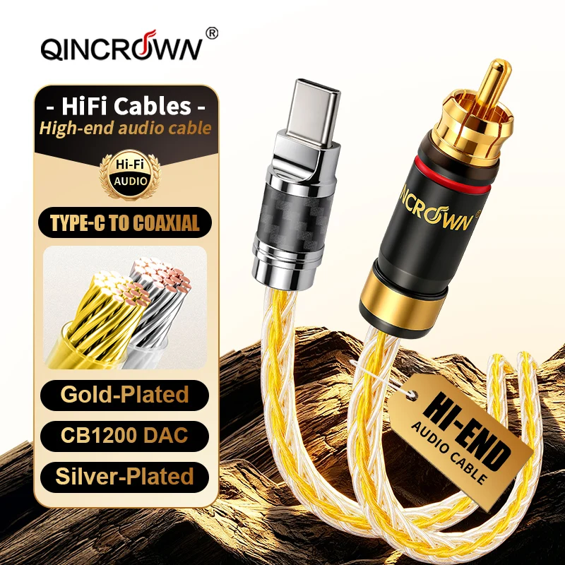 HiFi Type-C Coaxial Decoding Cable,7N OCC Silver Plated Braided,CB1200AU DAC Chip Lossless Audio Wire For PC Phone