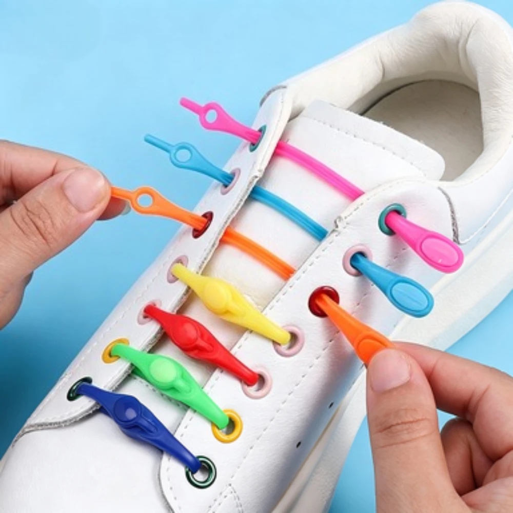 12pcs Flats Silicone Shoelaces No Tie Shoe Laces Elastic Laces Sneakers Adults Kids Lazy Shoelace for Shoes Rubber Shoe Laces