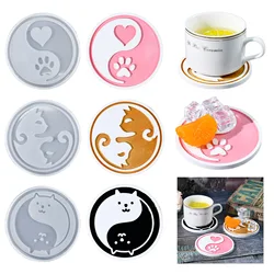 애완 동물 고양이 코스터 실리콘 금형 에폭시 수지 크리스탈 석고 콘크리트 금형 DIY 라운드 커피 와인 유리 차 코스터 트레이 홈 장식