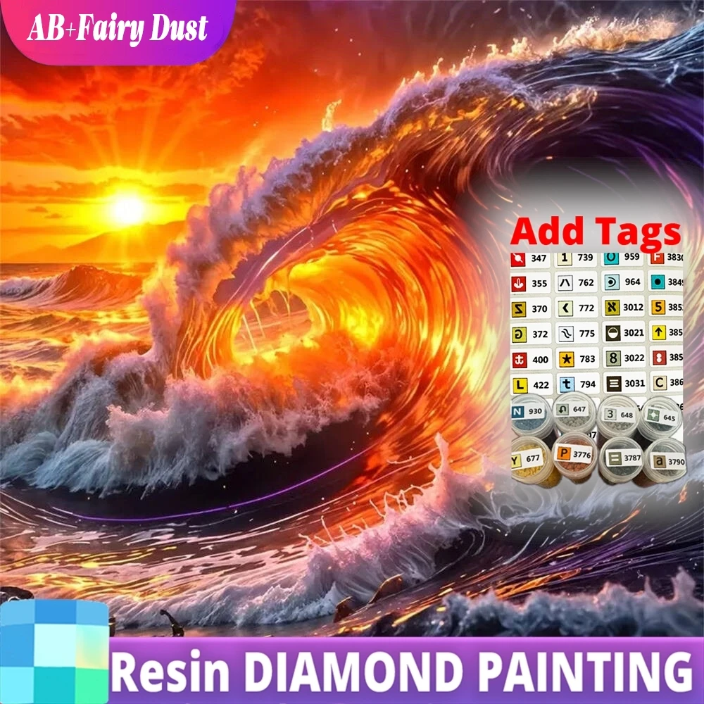 

Resin AB Fairy Dust New Arrival Diamond Embroidery Sunset Needlework Painting Seaside Landscape DIY Mosaic Handmade Hobby