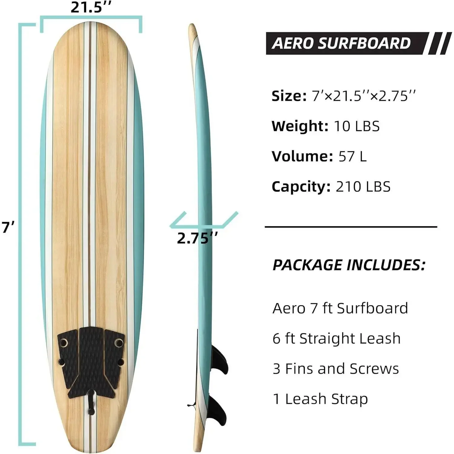 7ft Soft Top Foam Beginnerssurfplank voor volwassenen en kinderen Perfecte longboard voor surfen, strandplezier en watersporten Lichtgewicht