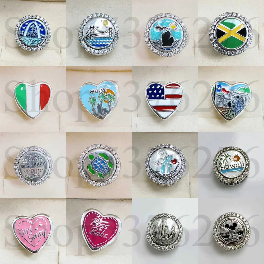

925 Sterling Silver Bead Saint Louis Miami Italy Michigan Texas Jamaica Charm For Fashion Women Bracelet Bangle Gift DIY Jewelry
