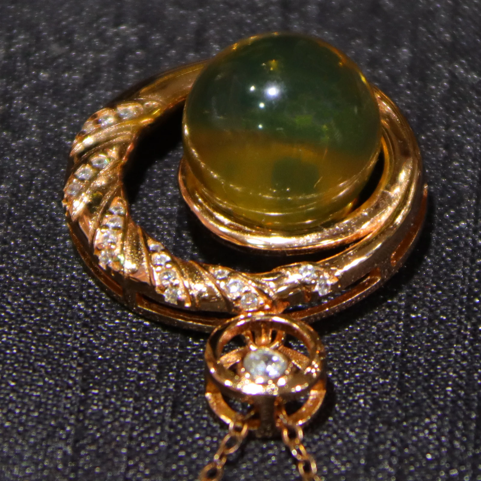 Solid Silver Inlay Natural Mexican Blue Amber Pendant Double Ring Wrapped Bead Geometric Design 11mm