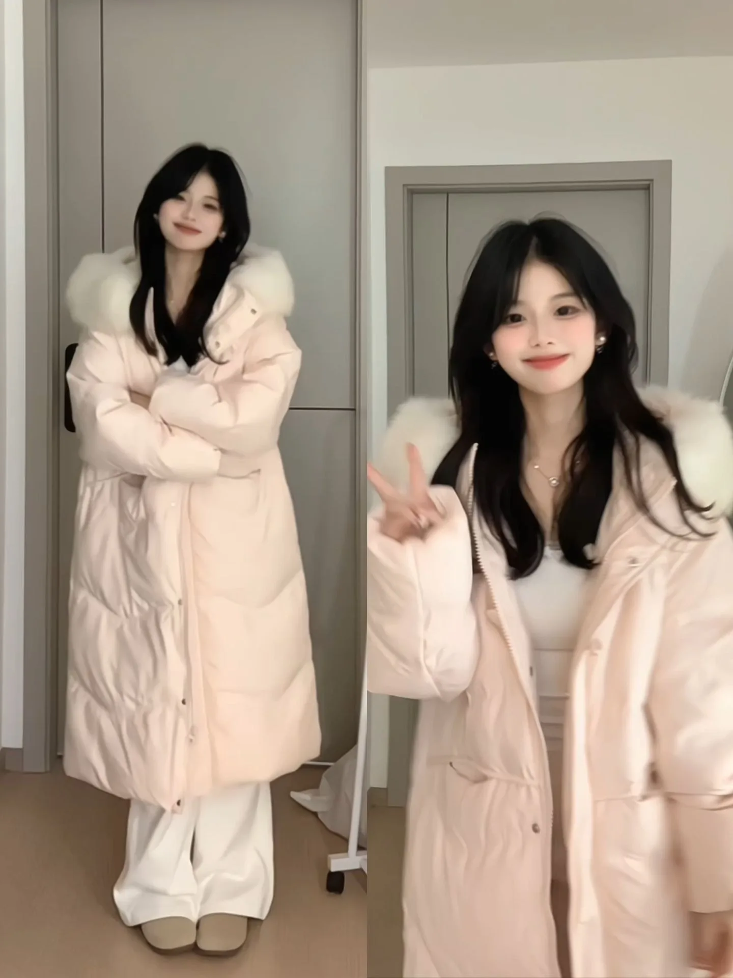 

Розовое милое хлопковое пальто с большим меховым воротником и капюшоном, женское зимнее пальто небольшого размера, теплое хлопковое пальто средней длины, верхняя одежда