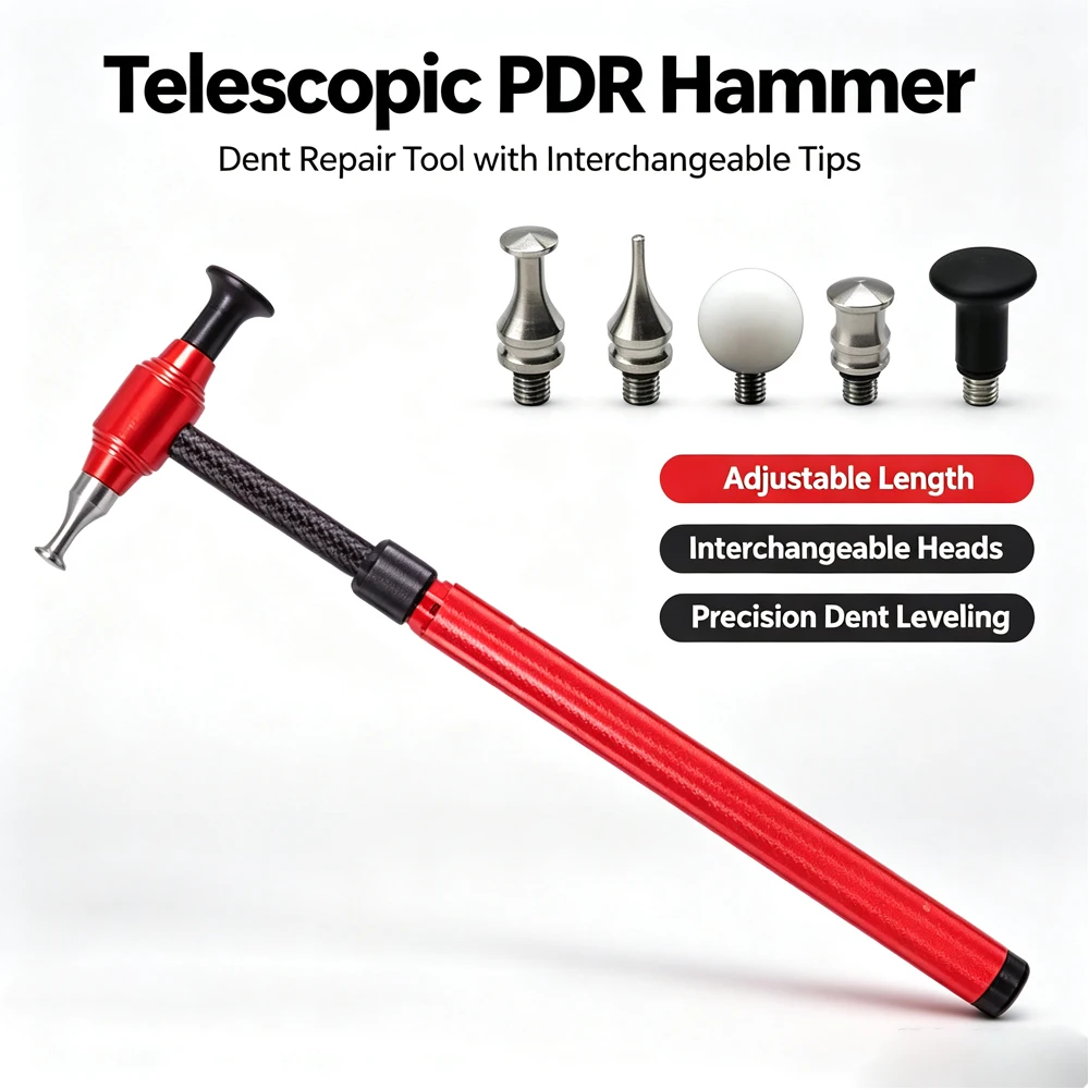 Adjustable Telescopic PDR Hammer Set Paintless Dent Repair Knock Down Hammer With 6 Replaceable Heads