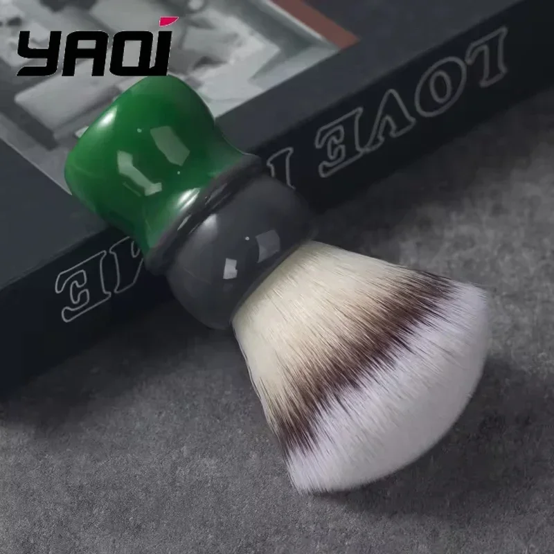 

YAQi Men's Shaving Brush 26mm Mocha-Matcha Tea Colored Synthetic Bristle Knot Resin Handle Synthetic Hair Shave Brush