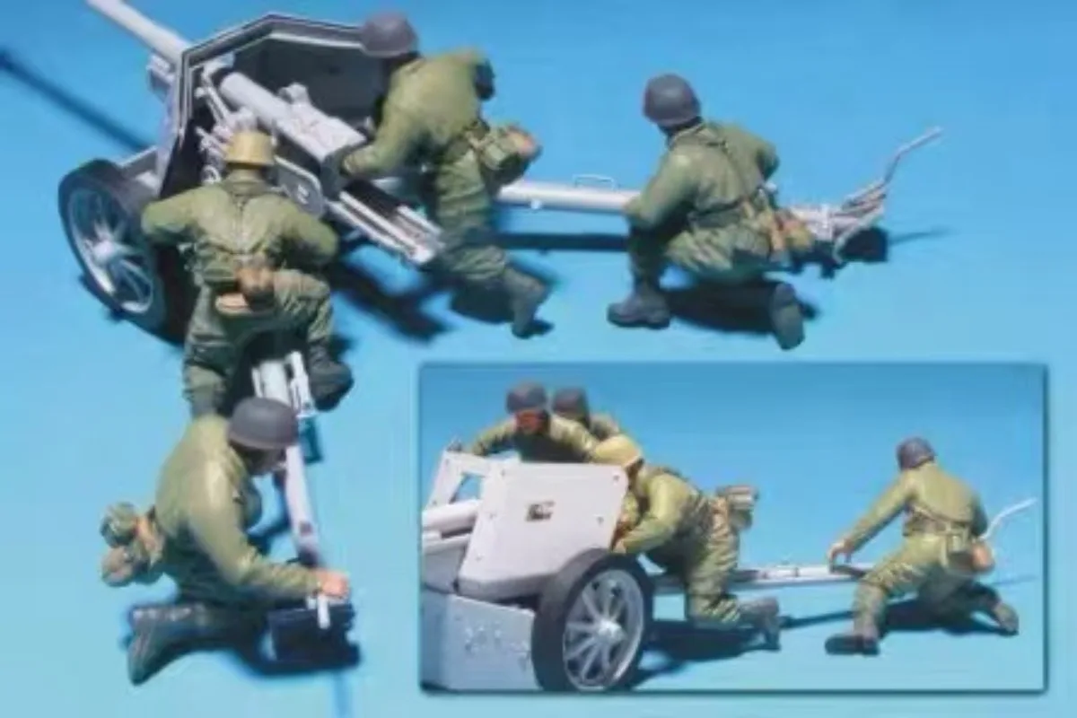 Kit de modelo de montagem de figura de resina em escala 1/35, artilharia, hobby histórico de 4 pessoas, estátua em miniatura, desmontado e sem pintura