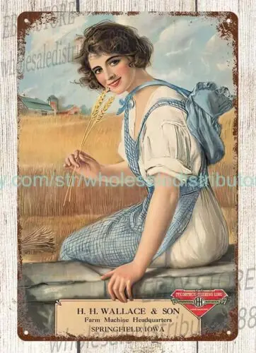 1920s International Harvester IHC farm girl metal tin sign Office decor