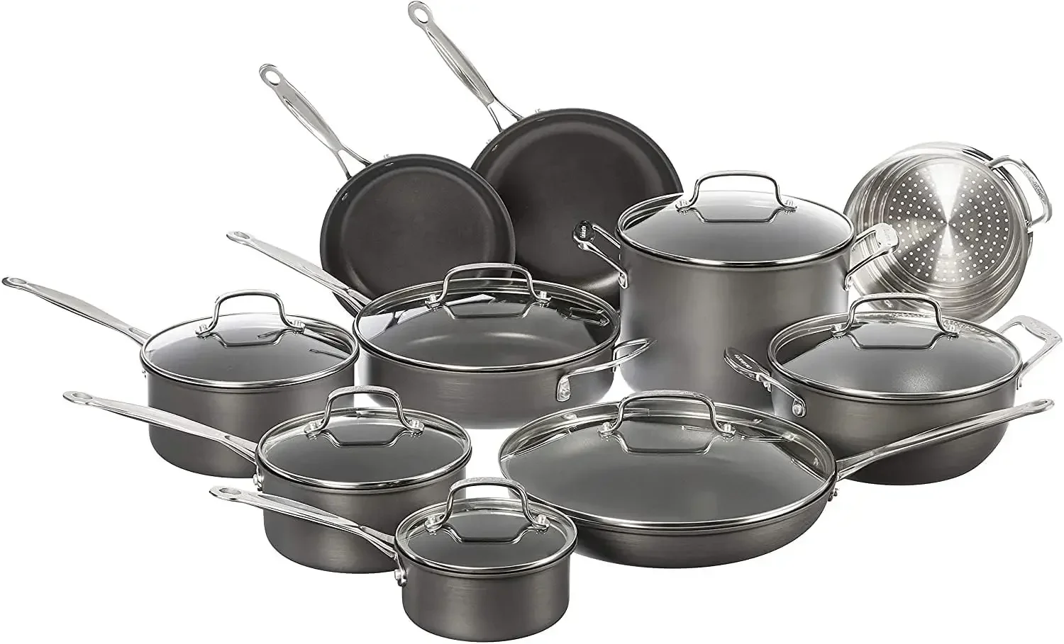 

Non Stick Hard Anodized Cookware Set Pots Pans Aluminum Core Even Heat Compatible Gas Electric Cooktops Oven Safe Dishwasher Saf
