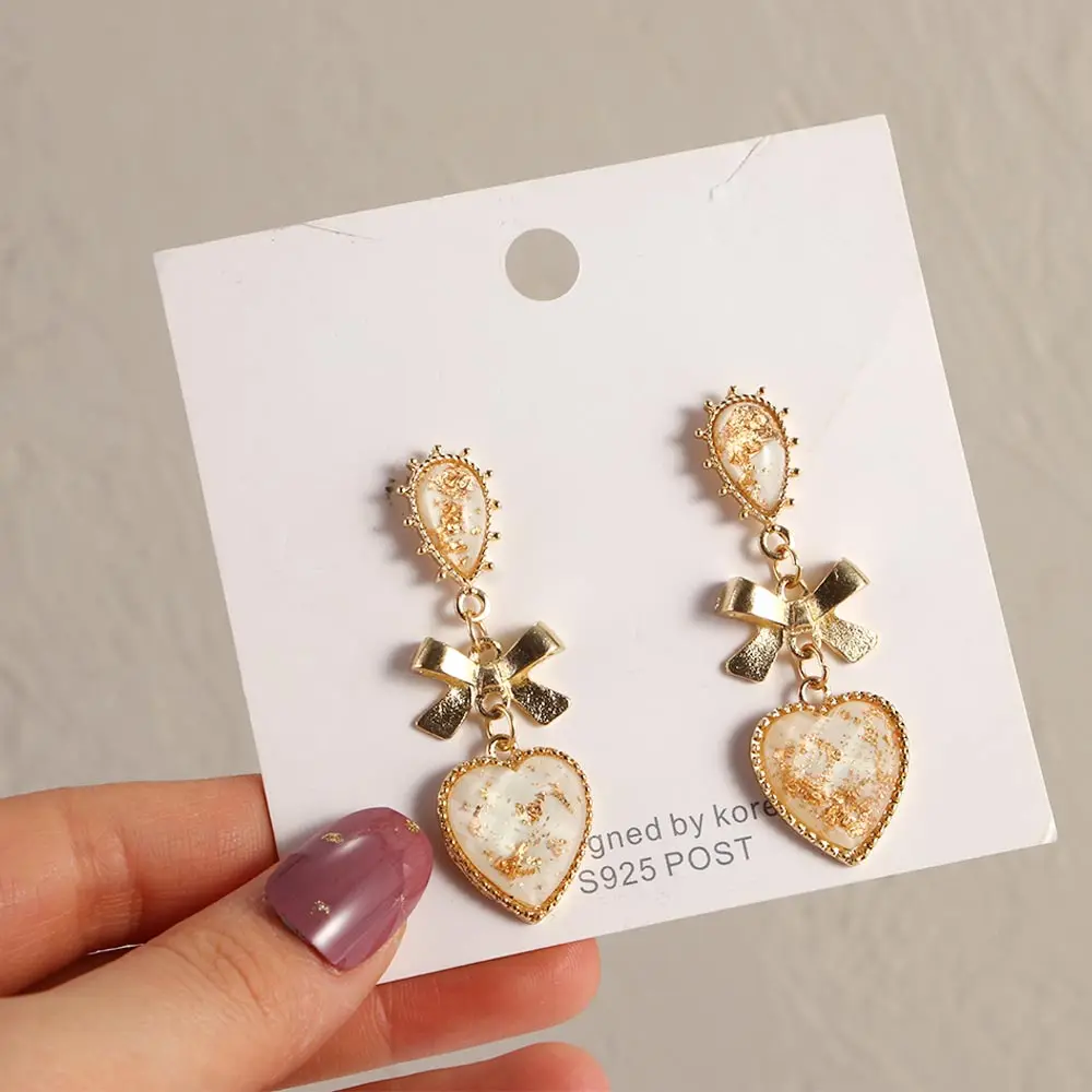 Korean Dangle Earrings Classic Cute Bowknot Peach Heart Pendant Earrings Party Jewelry Women\'s Gifts