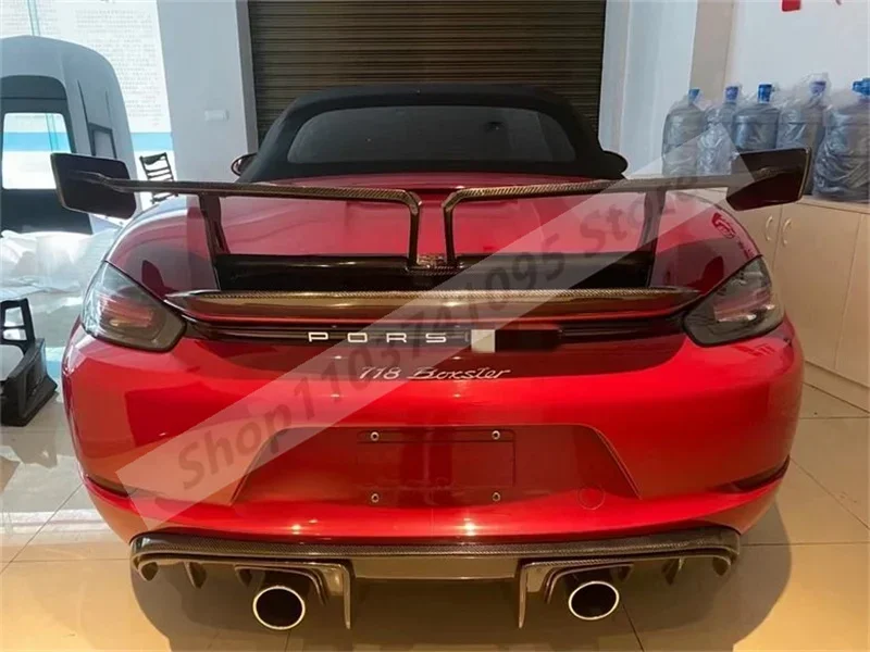 Real Carbon Fiber Rear Wing Lip Diffuser Tail Trunk Spoiler For Porsche 982 718 Boxster/Cayman 2016 -2023 YG GT Style