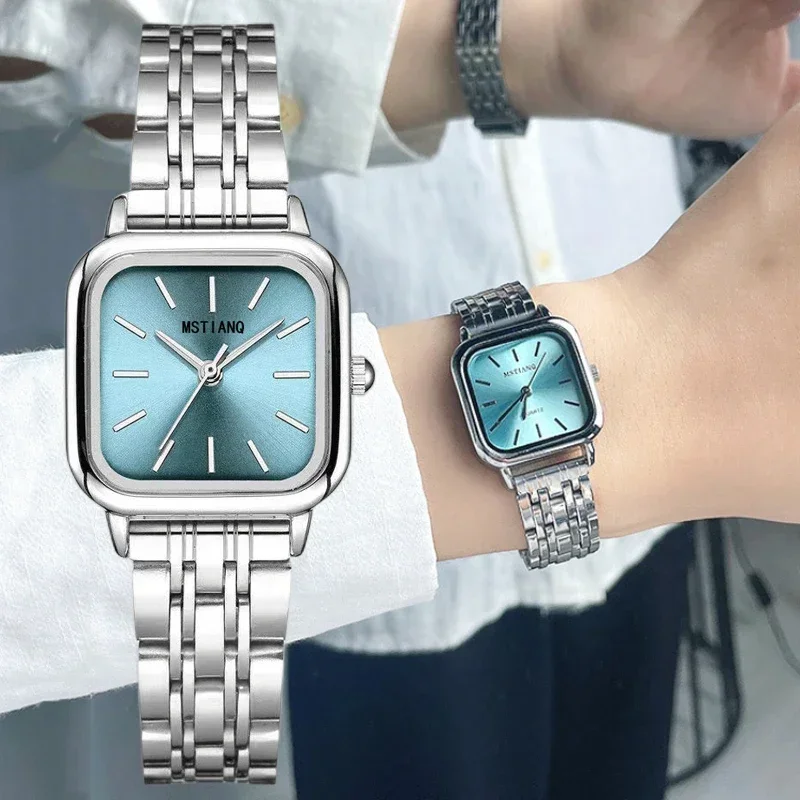 Stainless Steel Watch Women\'s Ins Style Simple Student Quartz Watch Casual Fashion Versatile Luxury Small Square Wristwatch