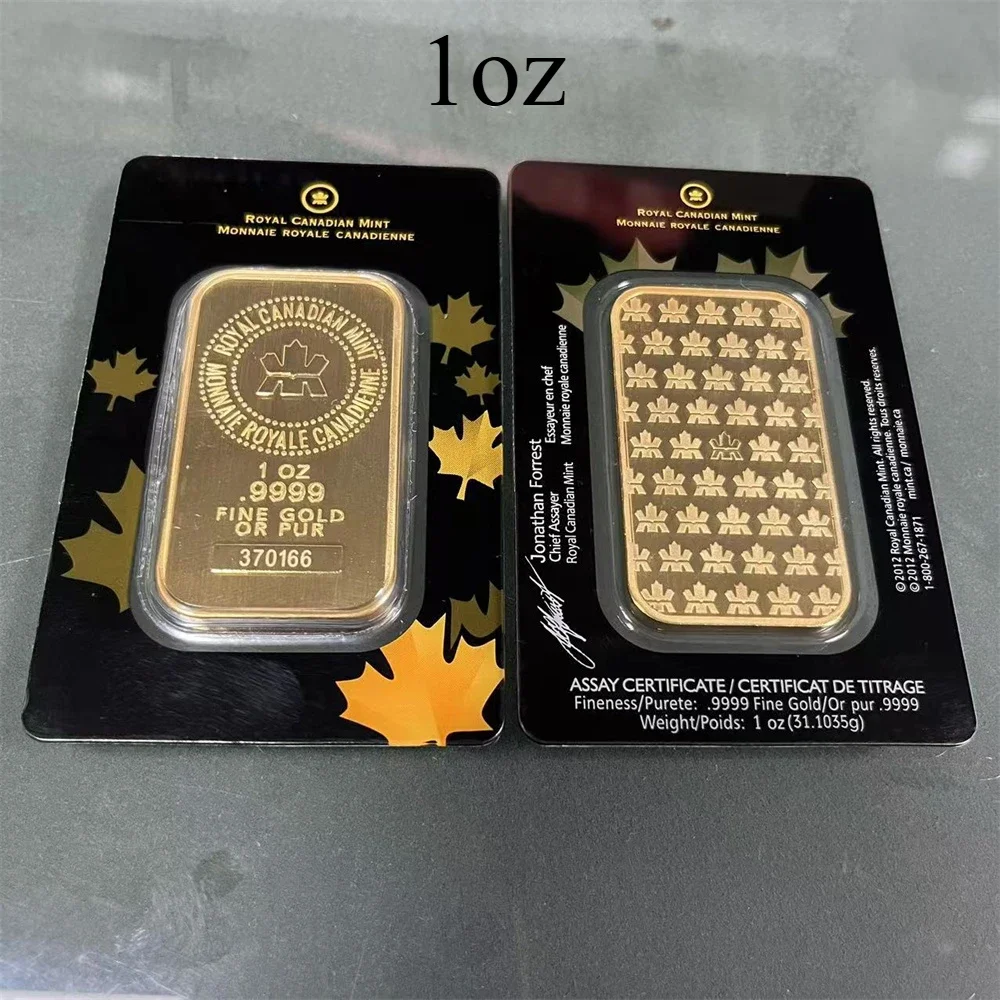 RCM 1 oz canada maple leaf Gold Bar High Quality Gold plated Canadian Bullion Non-Magnetic metal brass ingot with gold plated