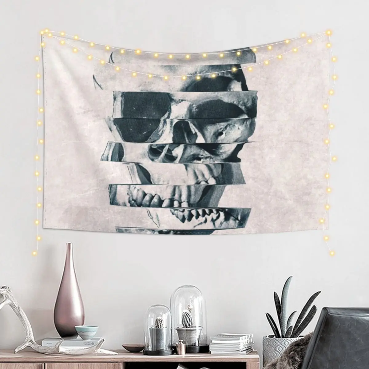 

Glitch Skull Mono Tapestry Decoration Wall Wall Decor Decorative Wall Tapestry