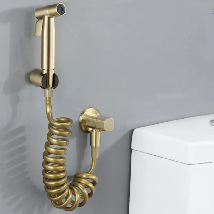 Ouro Escovado Douche Kit Hand Held Bidé Pulverizador de wc Bidé Torneira Shattaf Válvula Jet Conjunto Chuveiro Cabeça Aço Inoxidável
