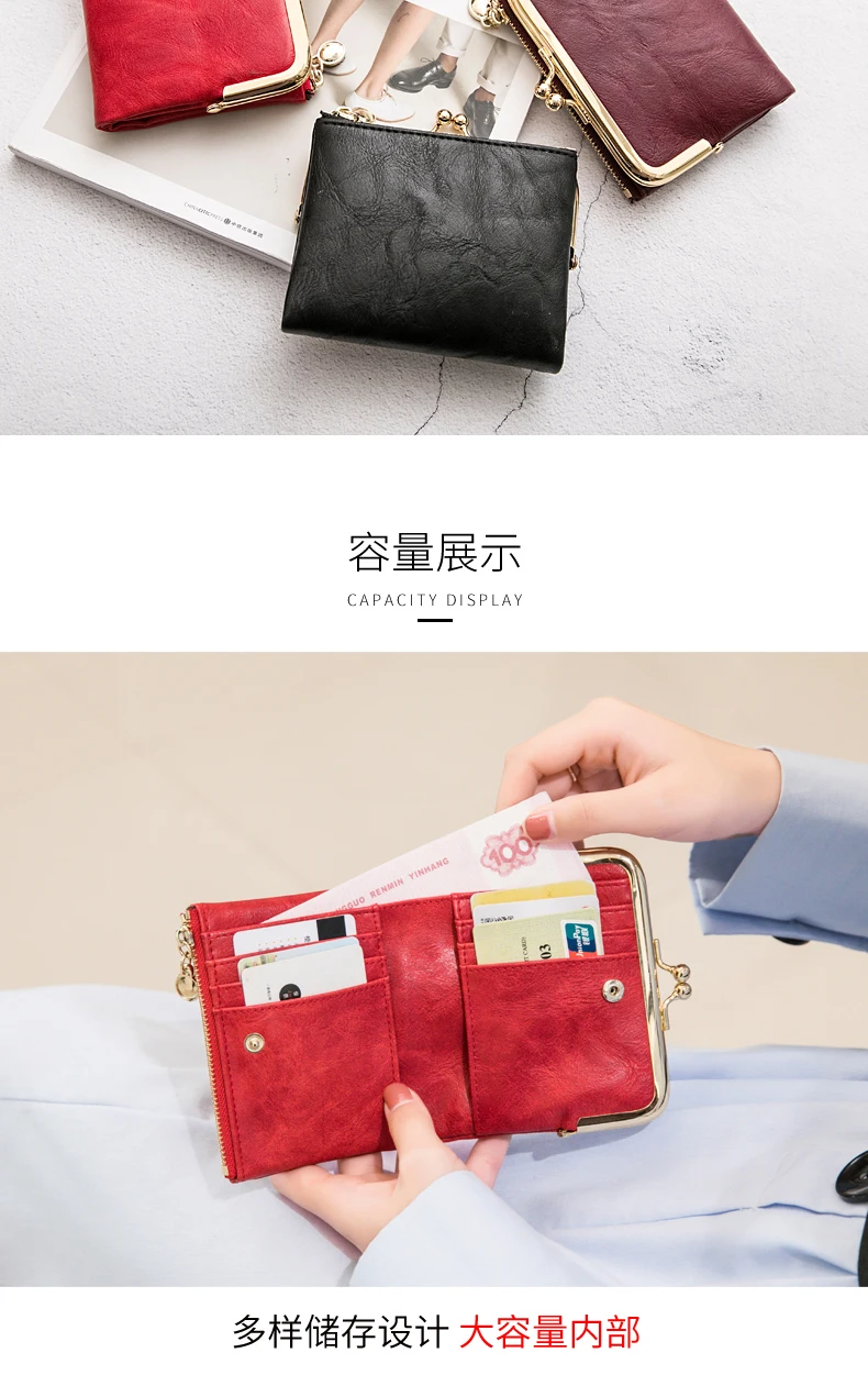 Miyin Damen Geldbörse kleine RFID Damen kompakte Bifold Leder Vintage Geldbörse mit Reiß verschluss und Kuss schloss – Detail 2