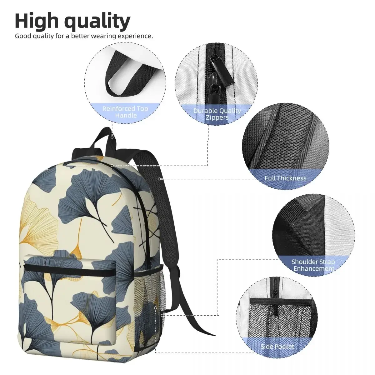 Light Colour Ginkgo Flowers Floral Backpack Student BookBag Children School Bag Computer Shoulder Bags for Men Women