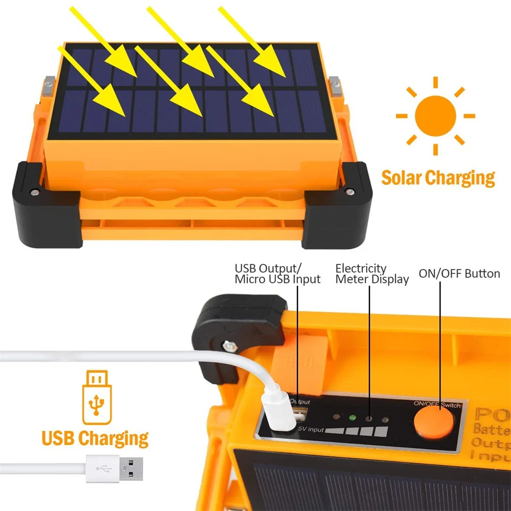 350W LED Solar Arbeit Licht Tragbare Wiederaufladbare COB Flutlicht Magnet Camping Laterne mit Stand USB Ladegerät 10000mAh power