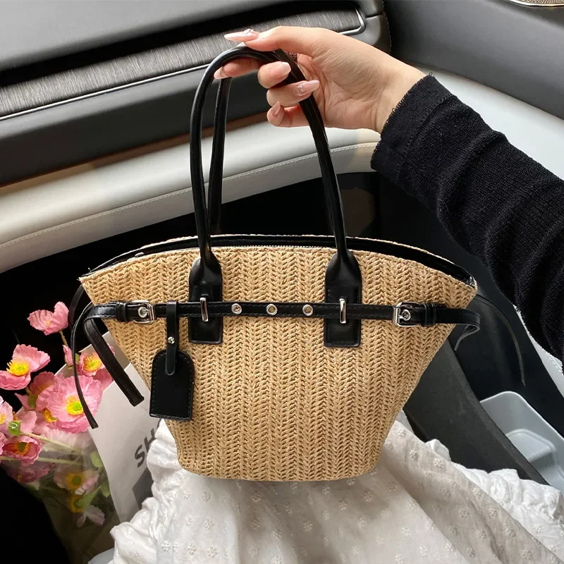 

Basket Straw Bag Designer Beach Shoulder Crossbody Bag Handmade Woven Handbag bolsa feminina Large Capacity Vacation Tote Bag